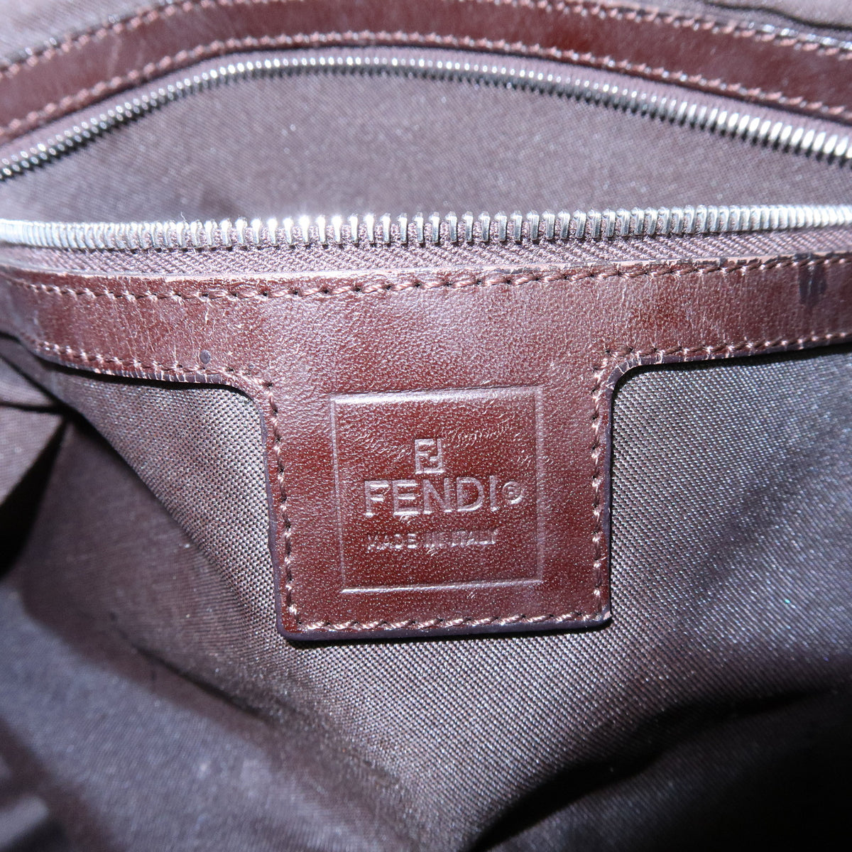 FENDI Mamma Baguette Zucca Canvas Leather Hand Bag Brown 26325