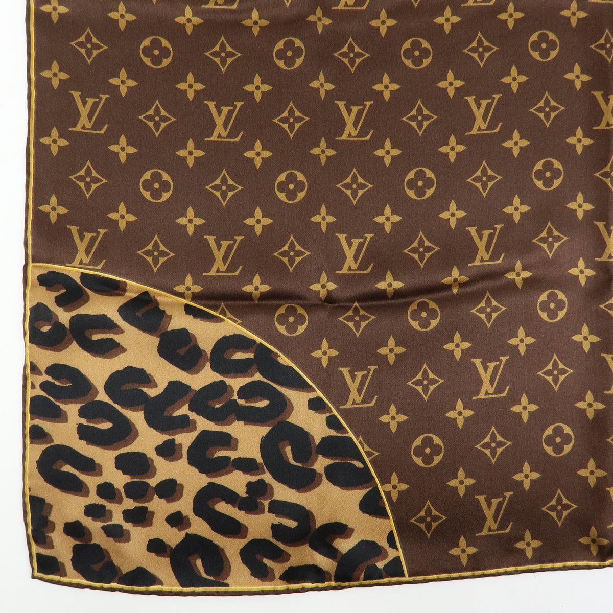 Louis Vuitton Carre Monogram Leopard Silk 100% Scarf Brown M72124