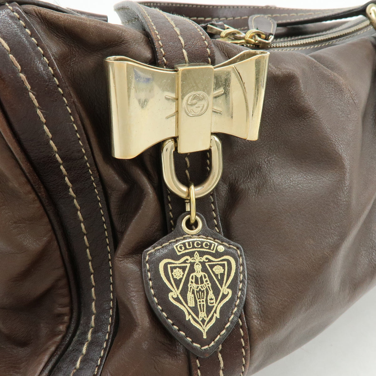 GUCCI Duchessa Leather Mini Boston Bag Hand Bag Dark Brown 181487