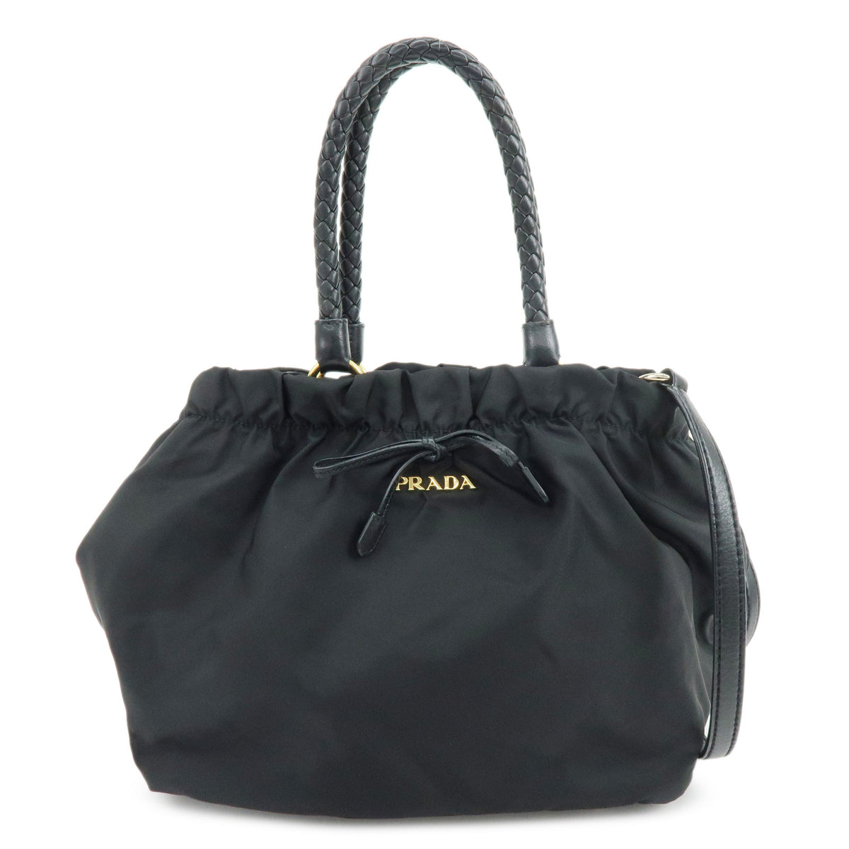 PRADA Nylon Leather 2Way Bag Hand Bag Shoulder Bag Black BN1930