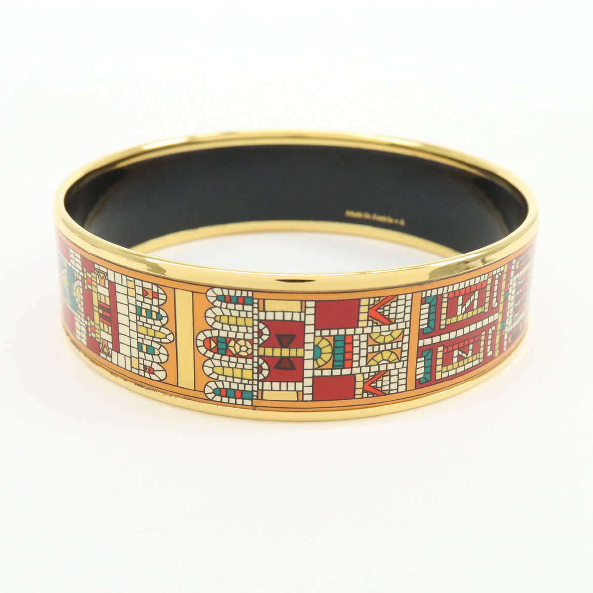 HERMES Email MM Gold Plated Metal Bracelet Bangle Gold Red