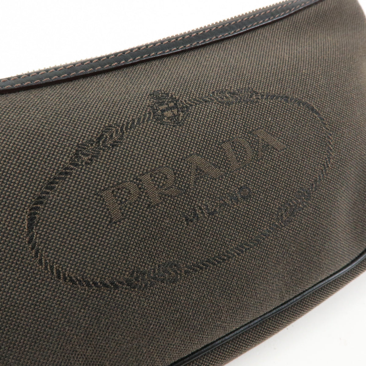 PRADA Logo Jacquard Leather Shoulder Bag Hand Bag Dark Brown