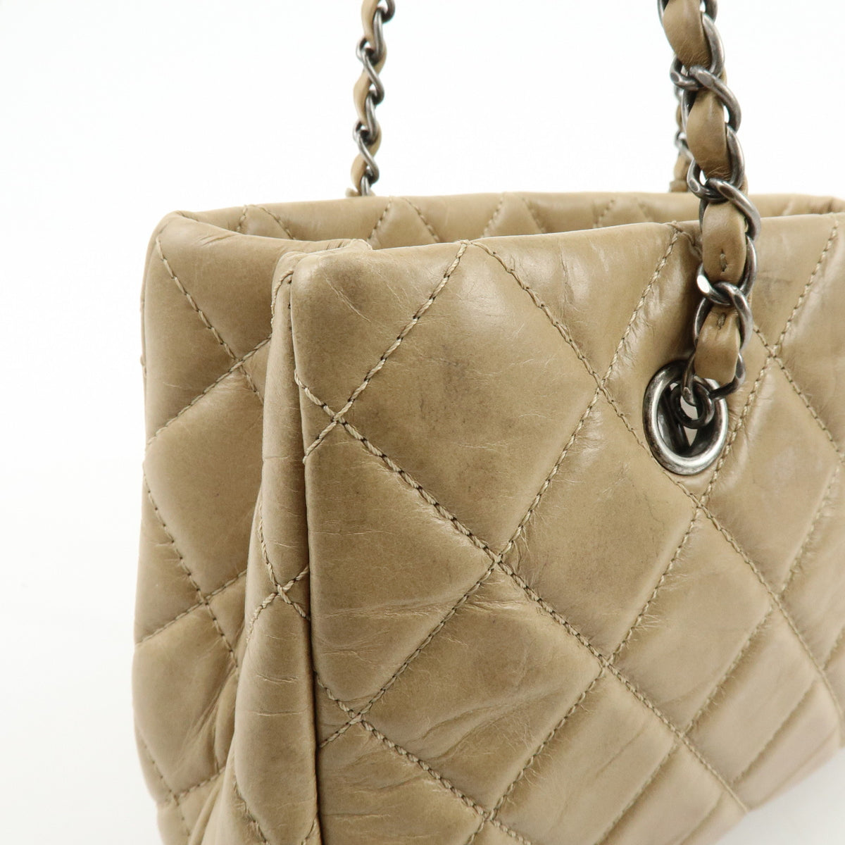 CHANEL COCO Mark Matelasse Chain Shoulder Bag Tote Bag Beige Silver