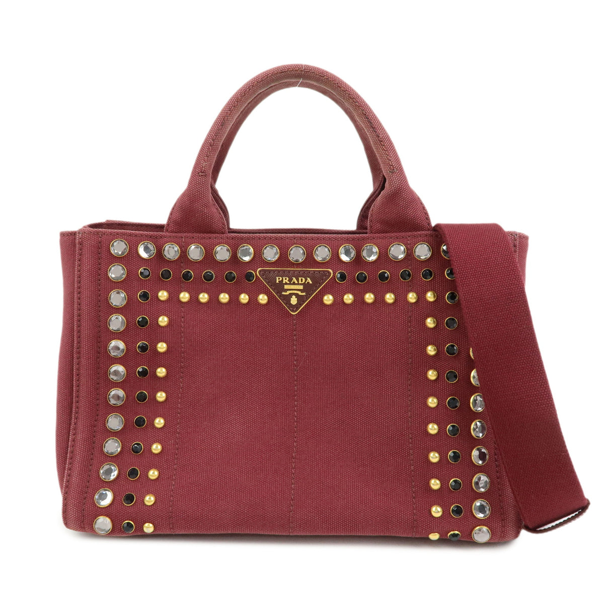 PRADA Triangle Logo Canapa Mini Canvas 2Way Bag Bijoux Bordeaux 1BG439