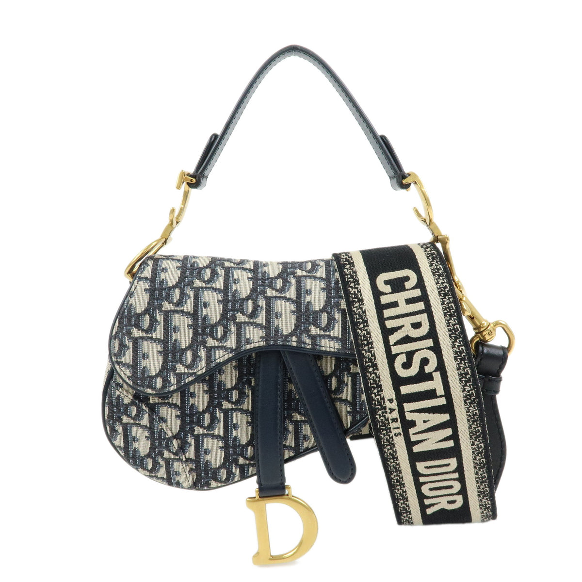 Christian Dior Trotter Saddle Jacquard Canvas Leather 2Way Bag Hand Bag