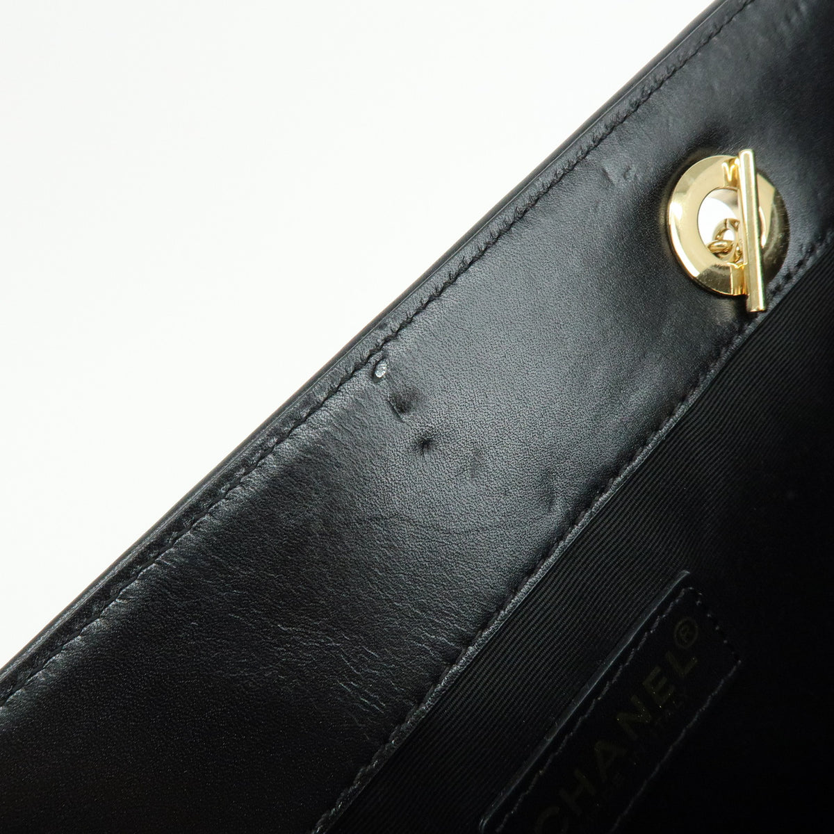 CHANEL COCO Mark Flat Shopper Canvas Leather Chain Tote Bag Black White