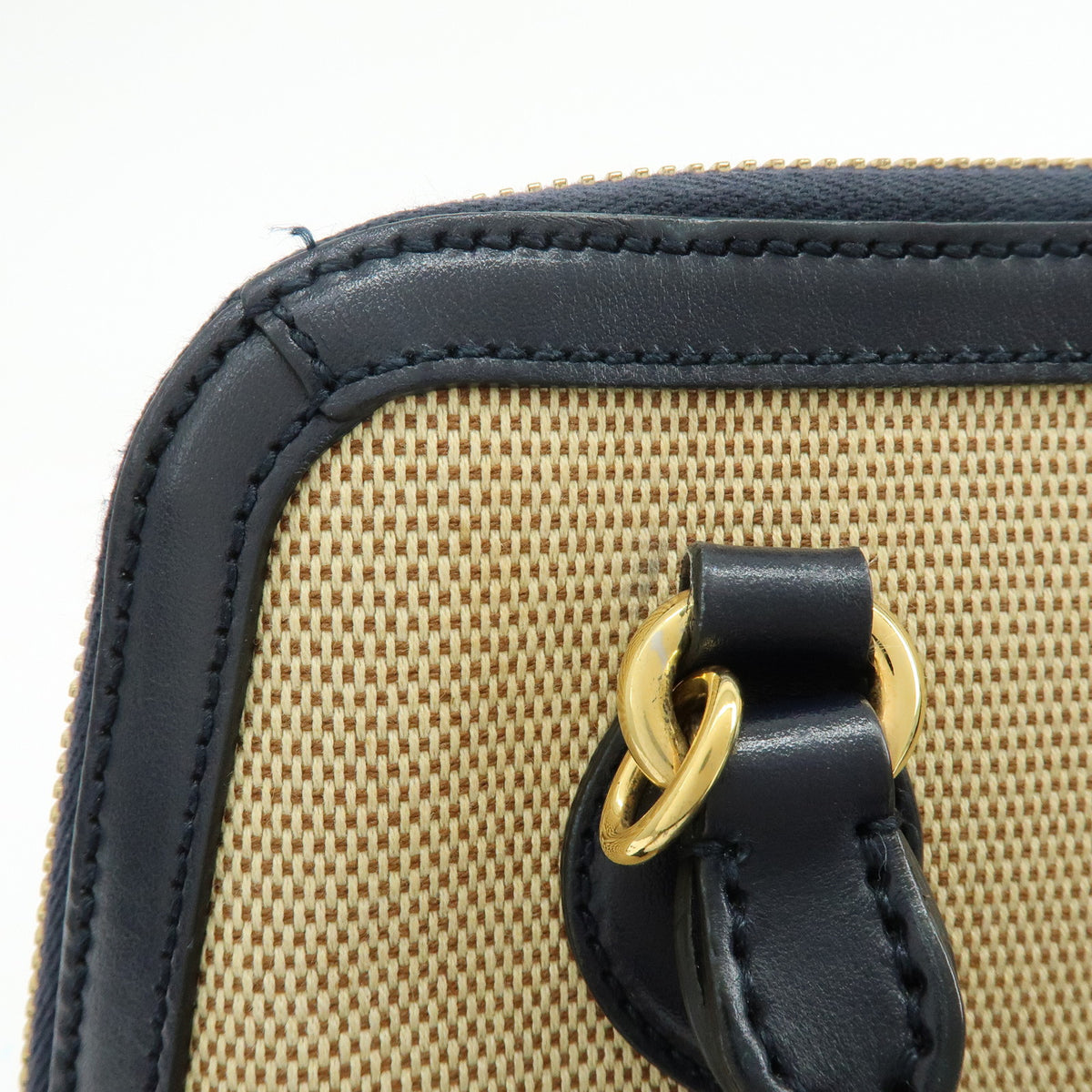 GUCCI Horsebit 1955 Small Top Handle 2Way Hand Bag Beige Navy 621220