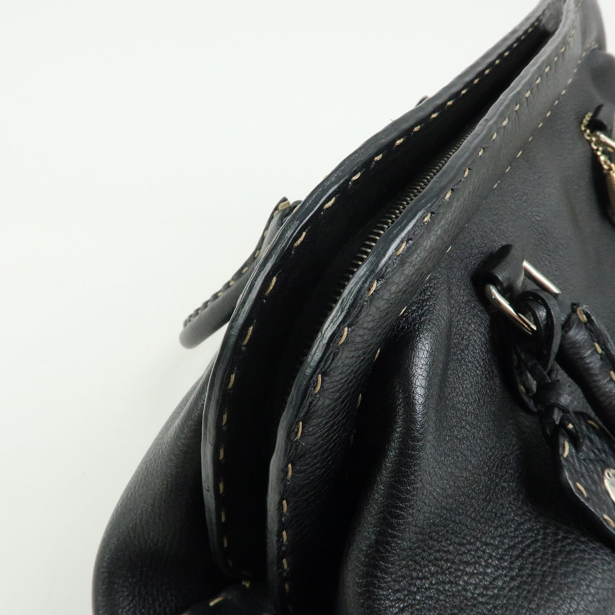 FENDI Selleria Leather Doctor's Bag Hand Bag Black 8BN076