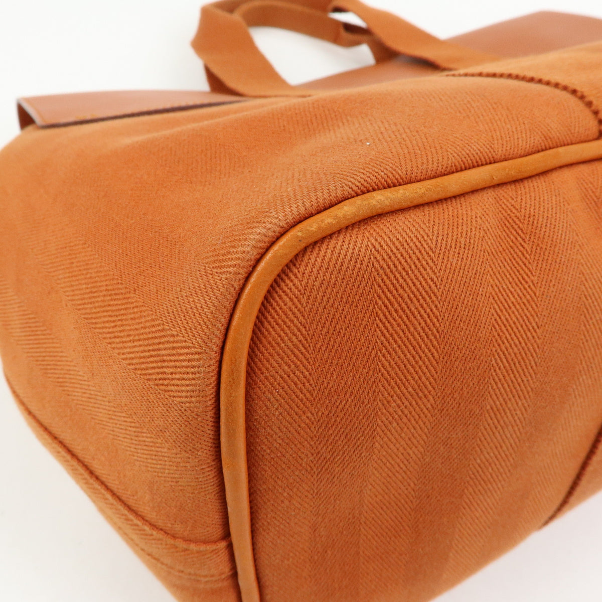 HERMES Valparaiso MM Toile Chevron Leather Hand Bag Orange