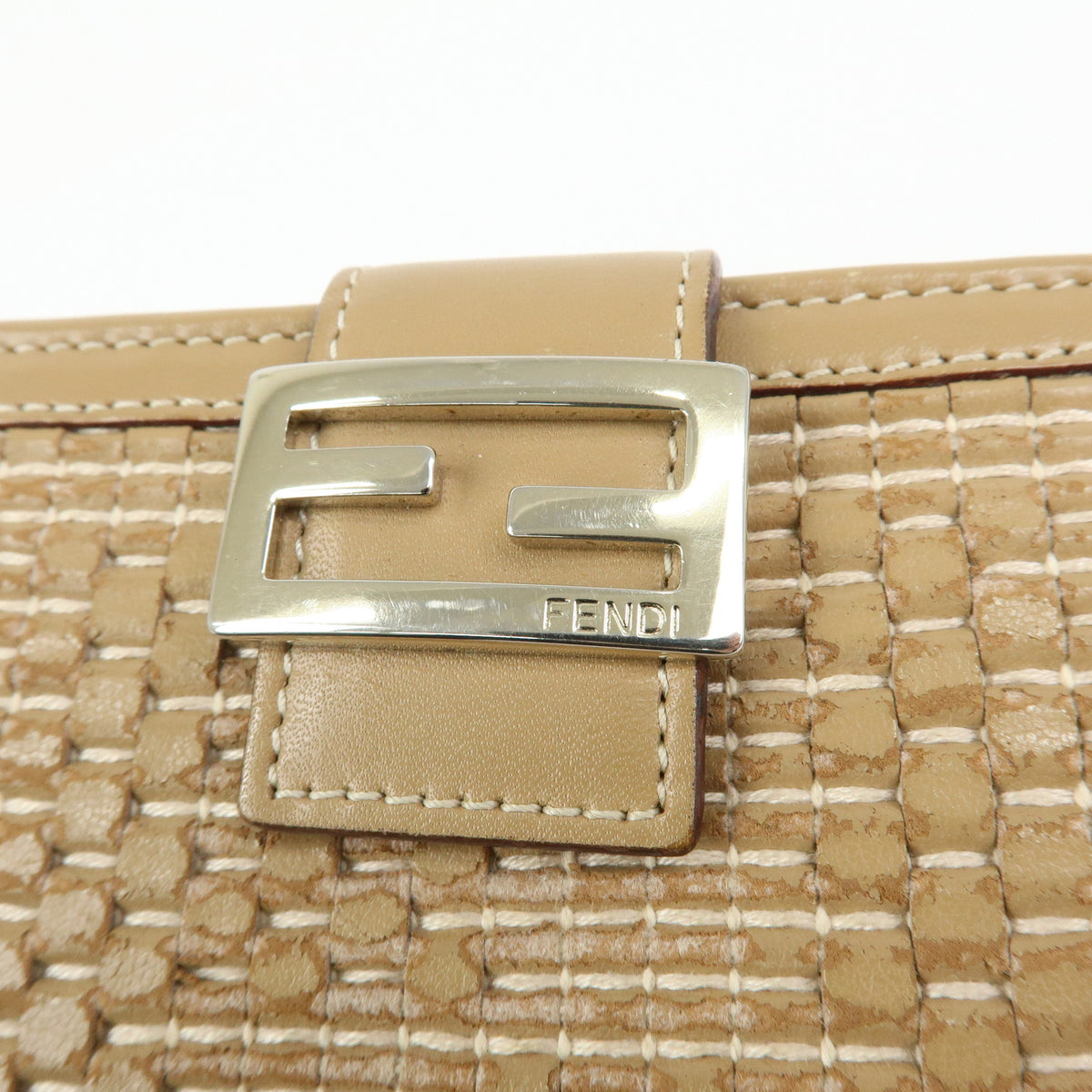 FENDI Logo Leather Bi-fold Compact Wallet Brown Gold 8M0188