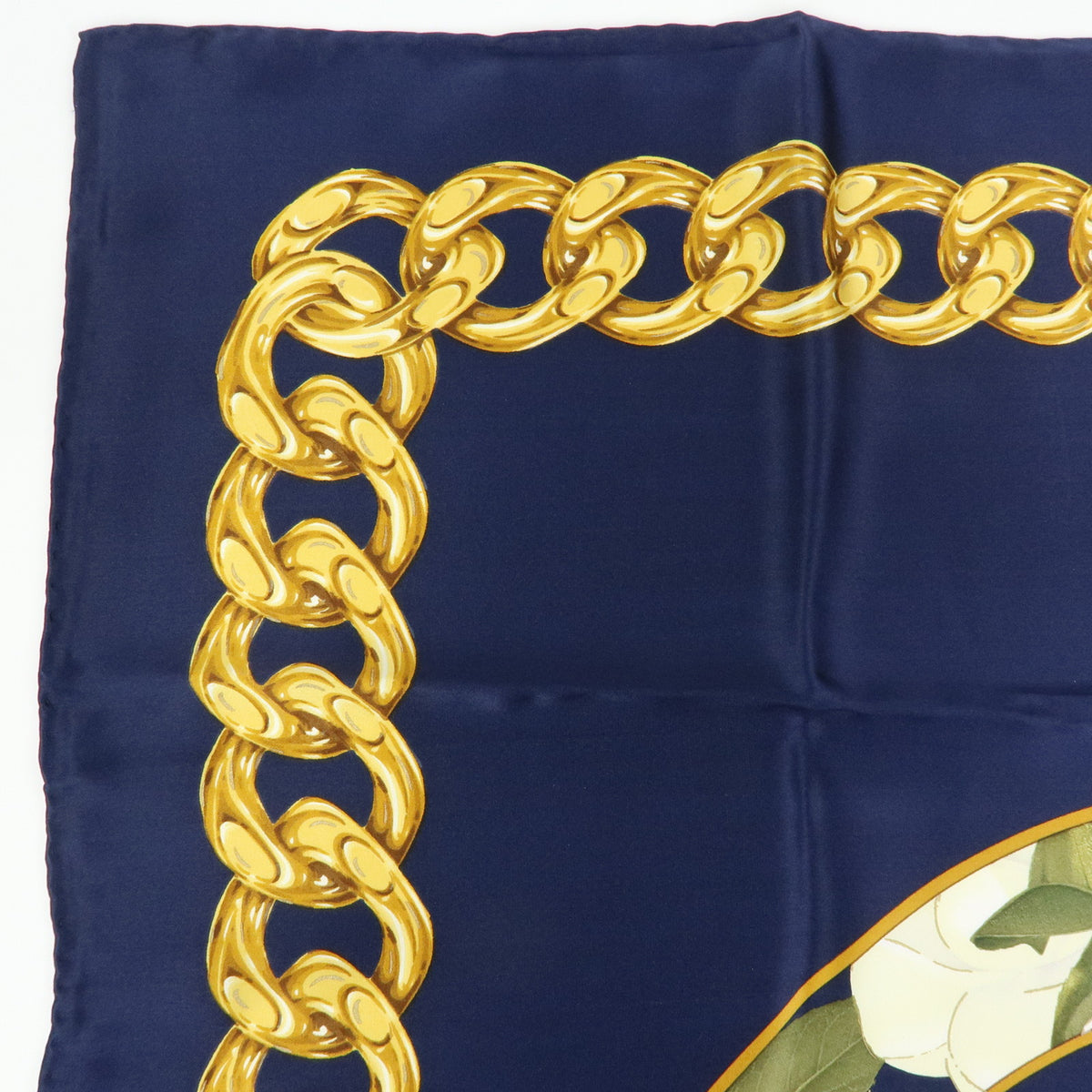 CHANEL COCO Mark Silk 100% Scarf Navy Yellow White