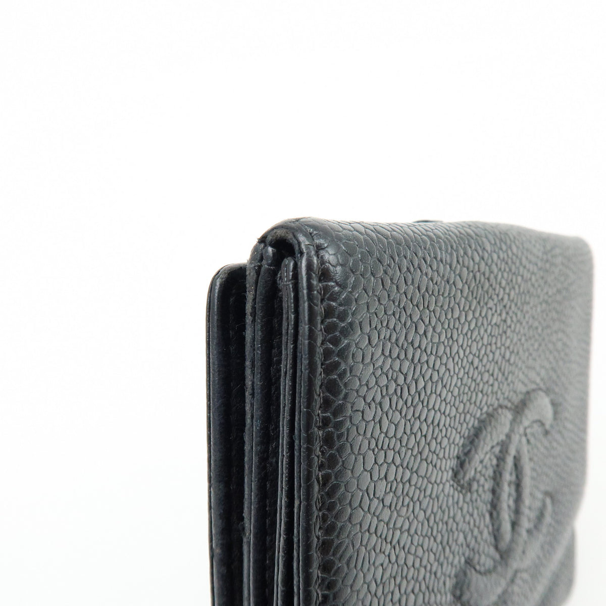 CHANEL COCO Mark Caviarskin Compact Wallet Black A13496