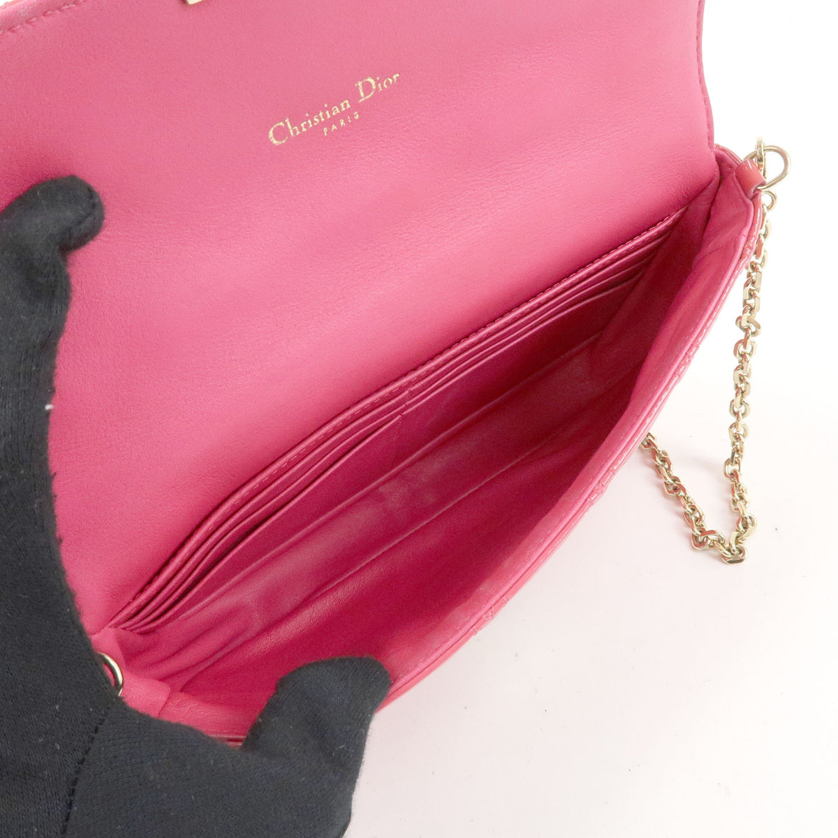 Christian Dior New Lock Cannage Patent Leather Chain Shoulder Bag Pink