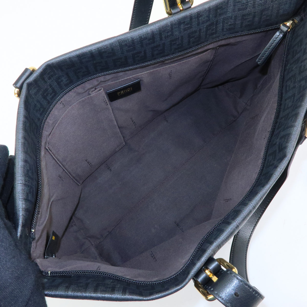 FENDI Zucchino PVC Leather Tote Bag Shoulder Bag Black 8BH215