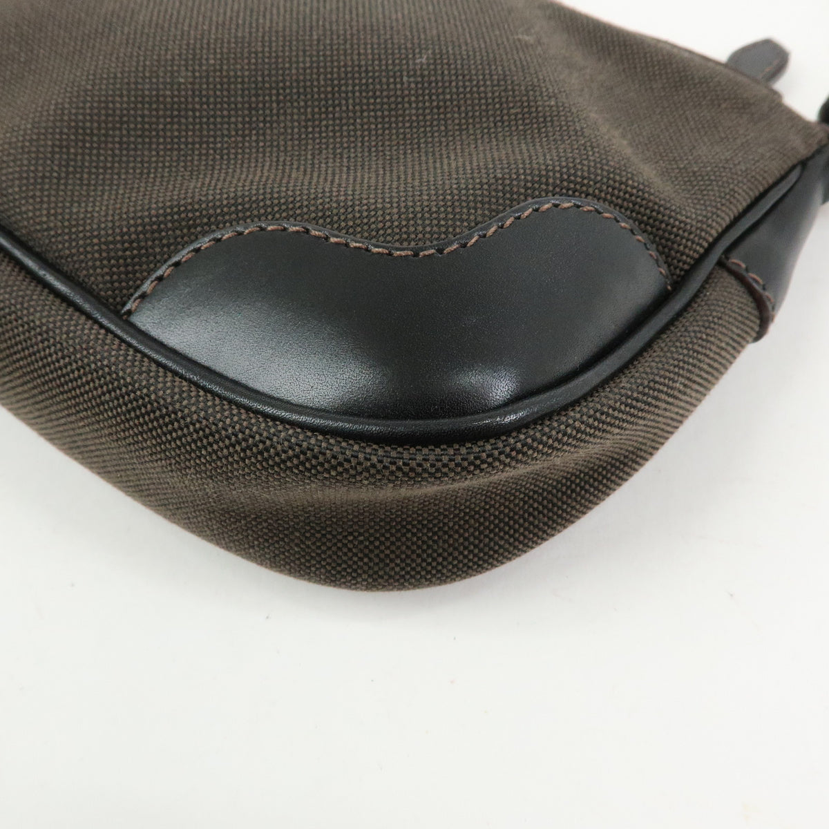 PRADA Logo Jacquard Leather Shoulder Bag Hand Bag Dark Brown