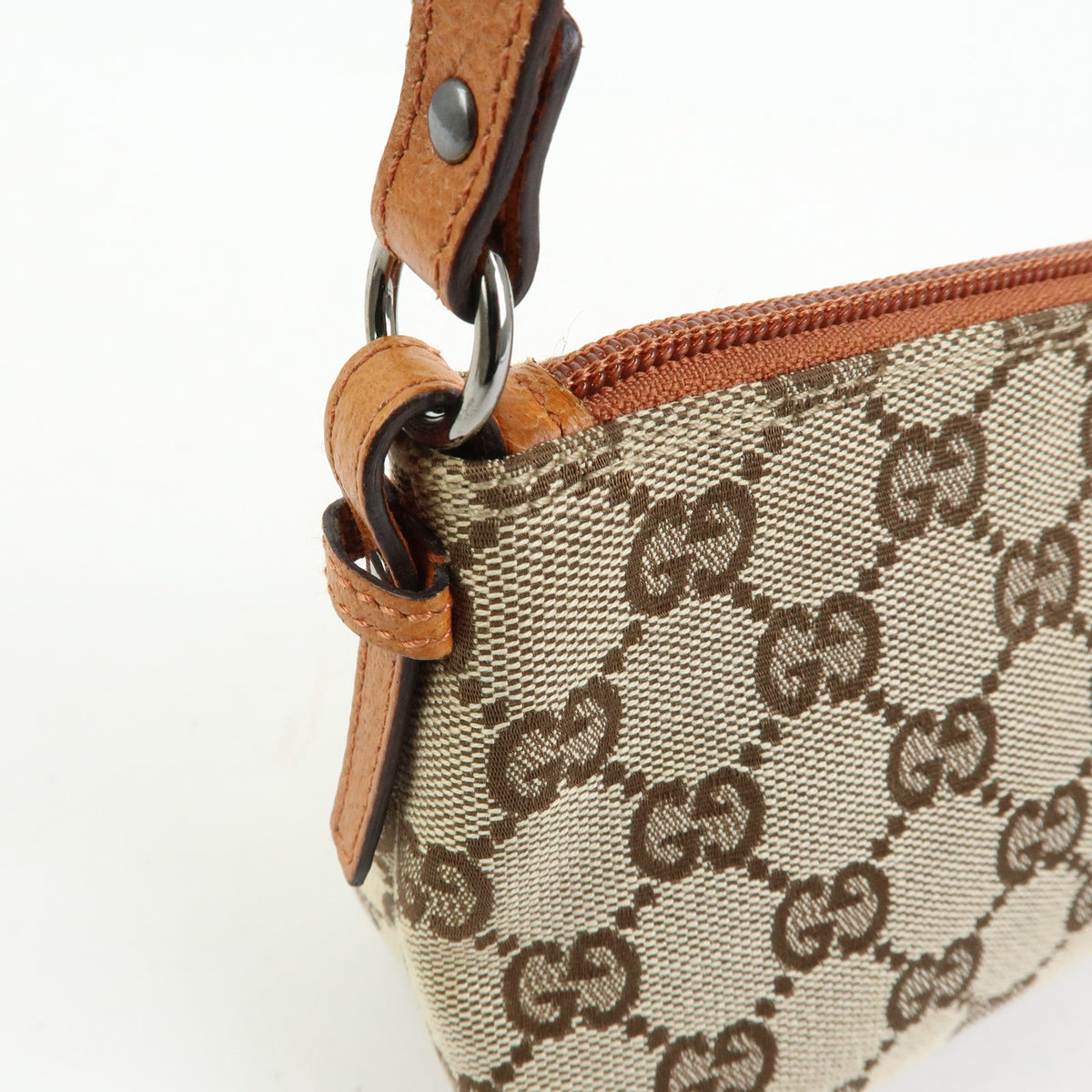 GUCCI GG Canvas Leather Accessory Pouch Hand Bag Brown 103399