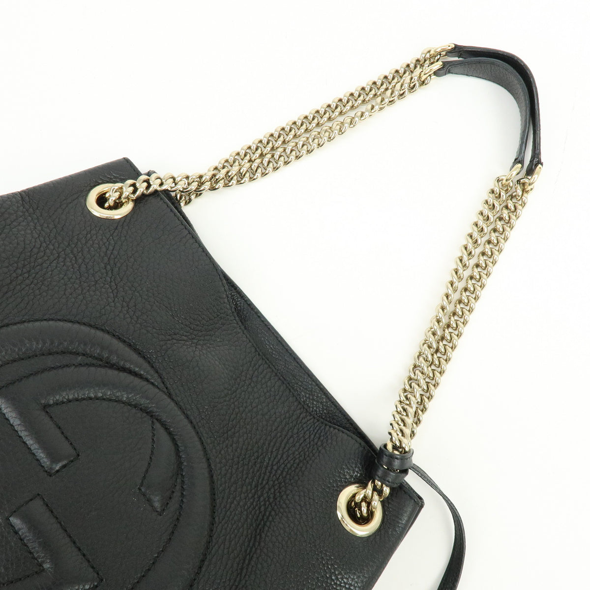 GUCCI SOHO Interlocking G Leather Chain Shoulder Bag Black 308982