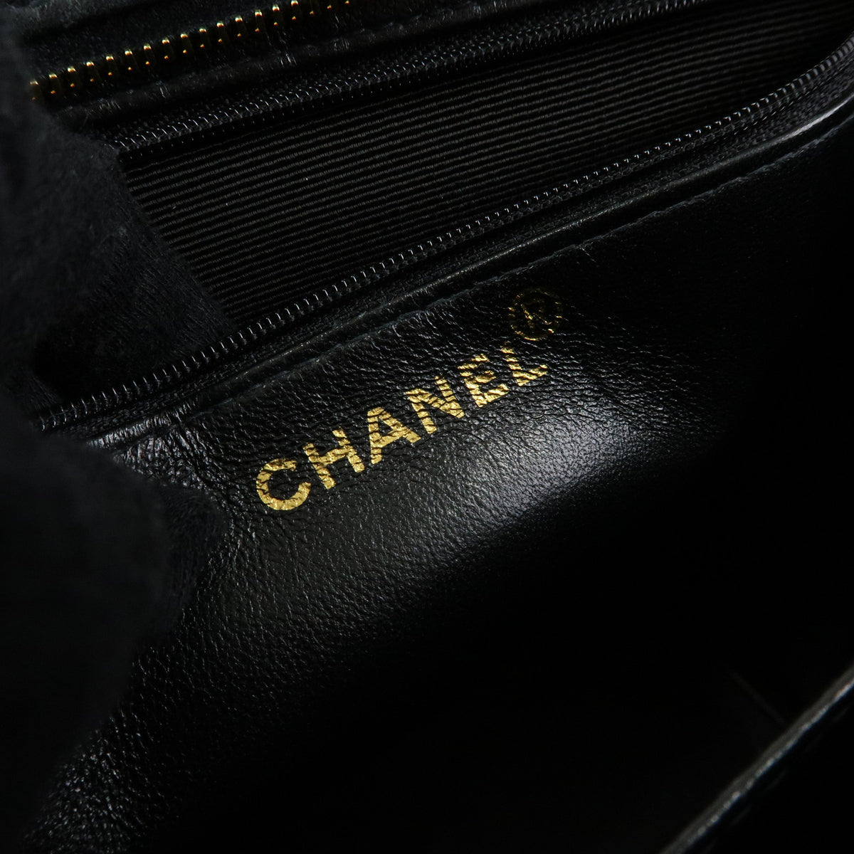 CHANEL Logo Lamb Skin Tote Bag Hand Bag Black