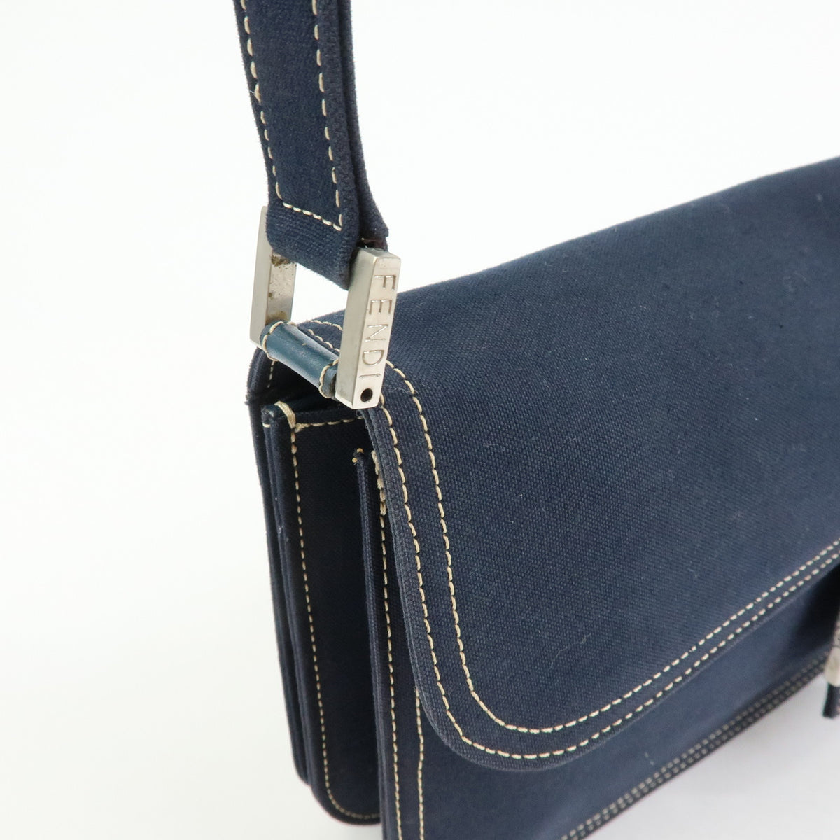 FENDI Mamma Baguette Canvas Shoulder Bag Hand Bag Navy 26424
