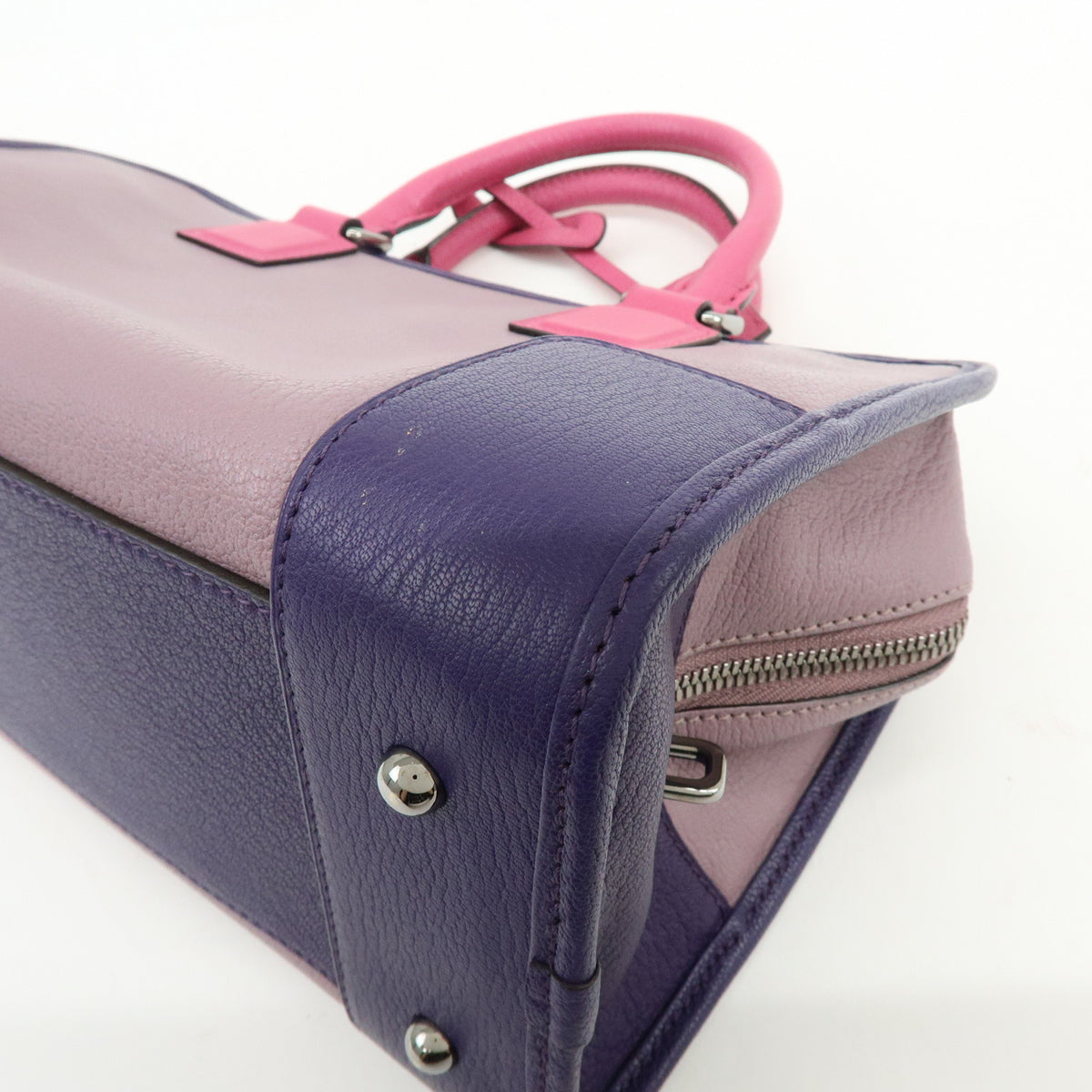 LOEWE Anagram Amazona 28 Leather Hand Bag Tote Bag Purple Pink