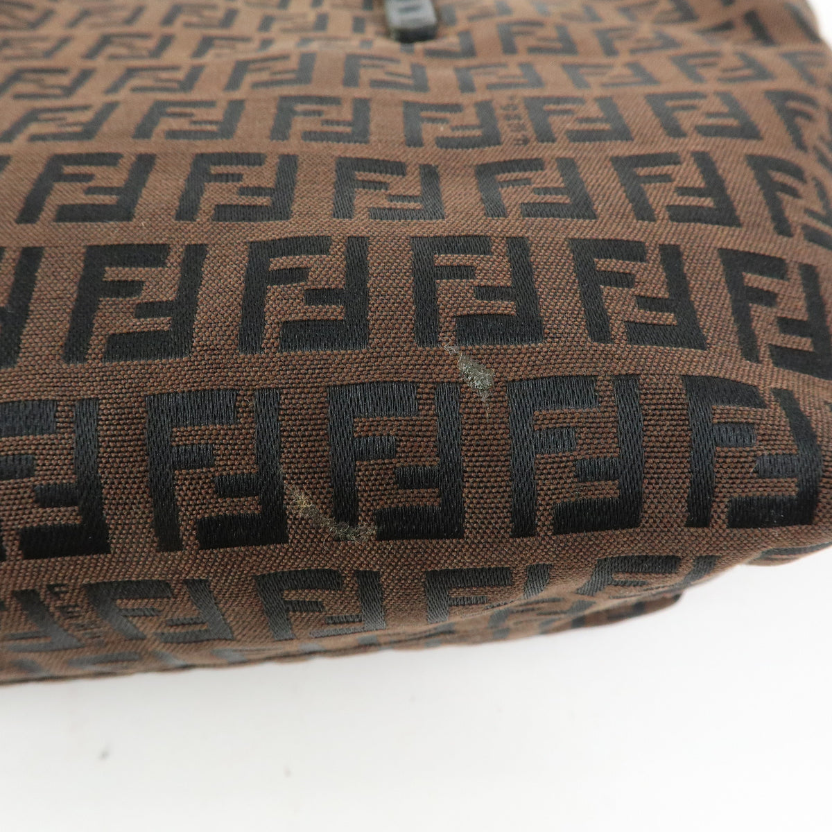 FENDI Zucchino Canvas Leather Tote Bag Hand Bag Brown Black 8BH075