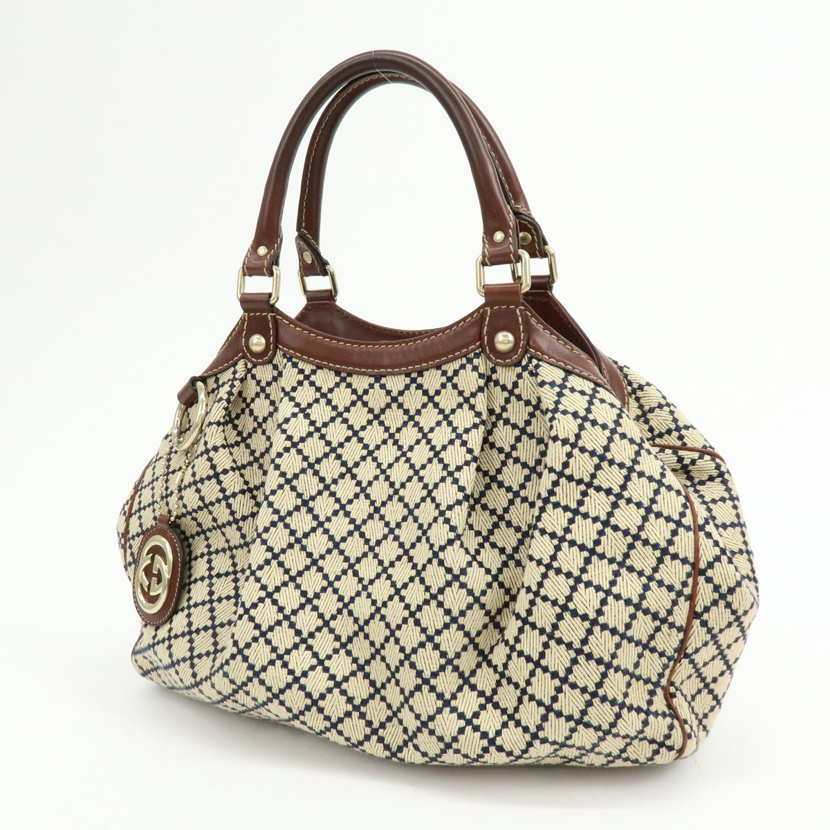 GUCCI Sukey Diamante Interlocking G GG Canvas Leather Hand Bag 211944
