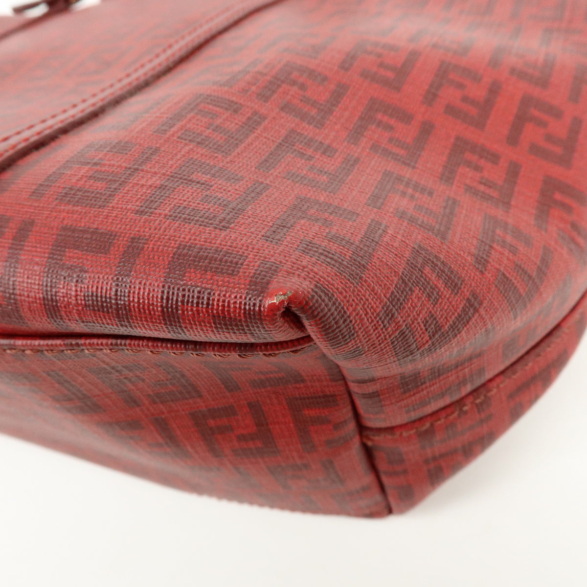 FENDI Zucchino PVC Leather Tote Bag Hand Bag Red 8BH214