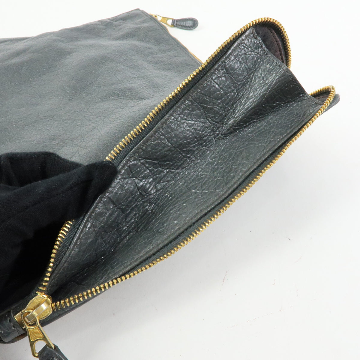 BALENCIAGA City Giant Motor Clutch Bag Leather Pouch Gray 370994