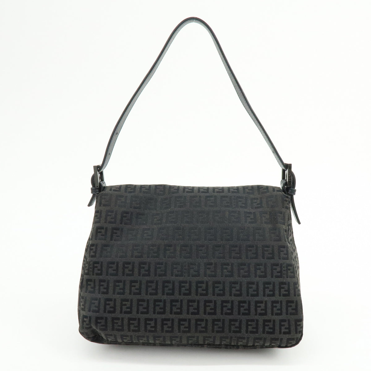 FENDI Mamma Baguette Zucchino Canvas Leather Shoulder Bag Black 8BR001