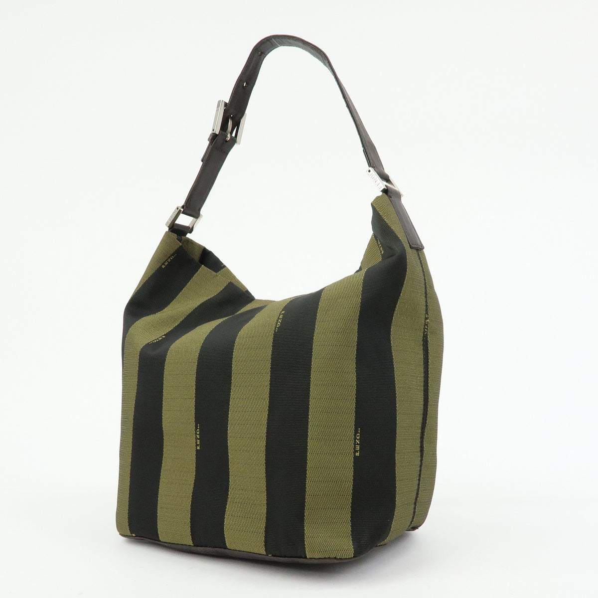 FENDI Pequin Canvas Leather Shoulder Bag Hand Bag Brown 222828653・008