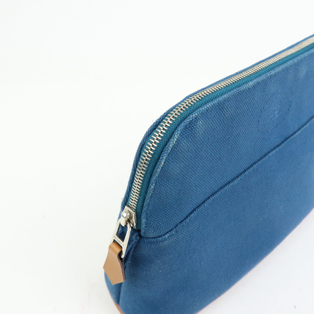 HERMES Bolide Mini Cotton Leather Cosmetic Pouch Blue