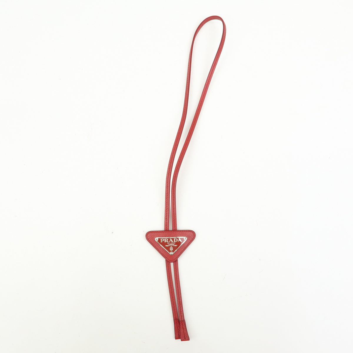 PRADA Triangle Logo Saffiano Leather Loop Tie Red