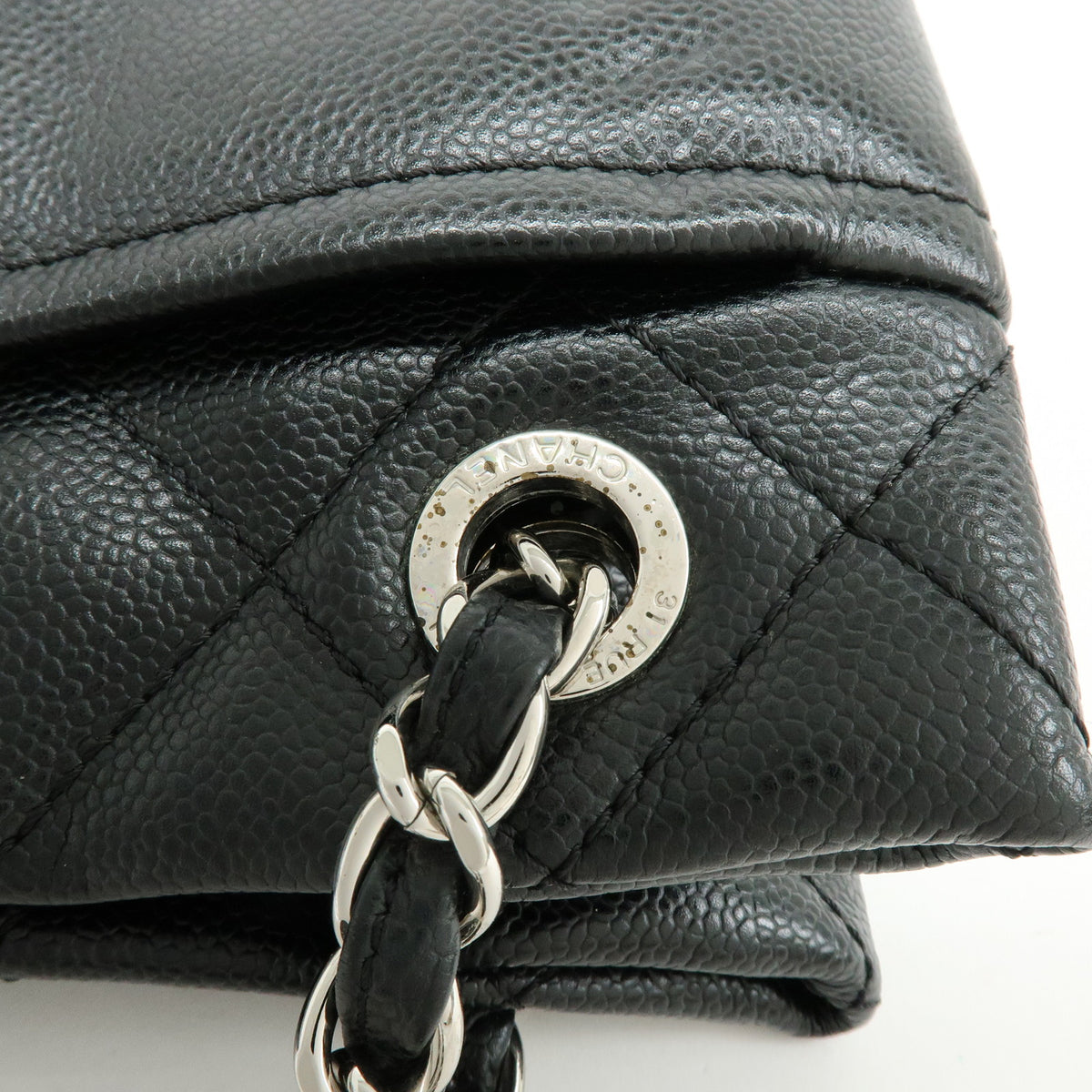 CHANEL COCO Mark Caviarskin Chain Shoulder Bag Black Silver