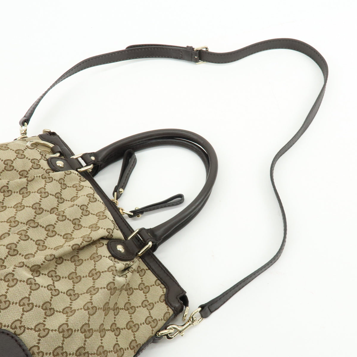 GUCCI Sukey Diamante GG Canvas Leather 2Way Bag Beige Brown 247902