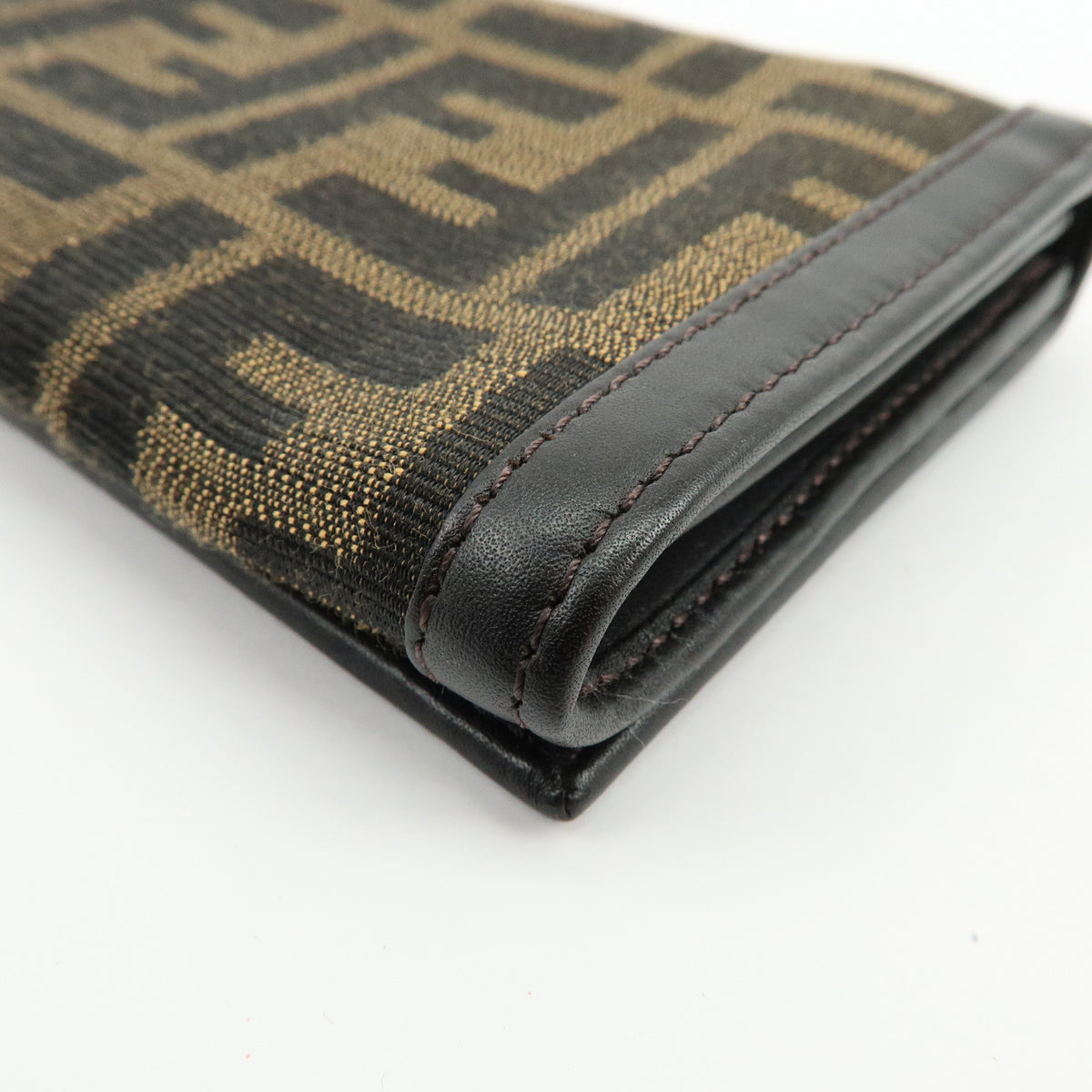 FENDI Zucca Jacquard Canvas Leather Bi-fold Long Wallet Brown 8M0000
