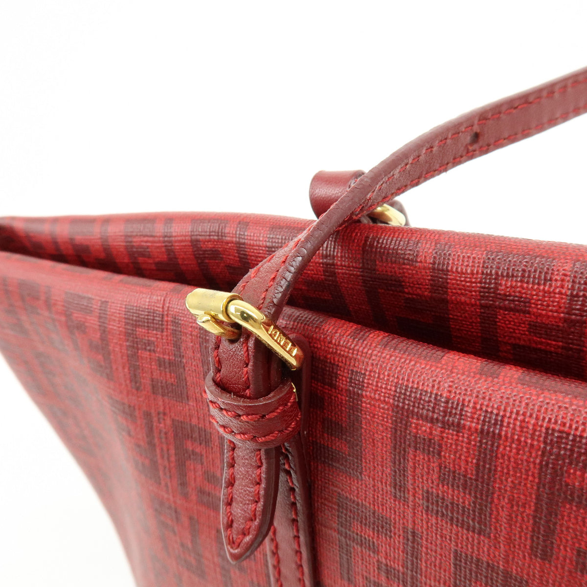 FENDI Zucchino PVC Leather Tote Bag Hand Bag Red 8BH214