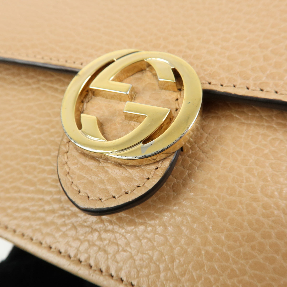 GUCCI Interlocking G Leather Chain Wallet Shoulder Bag Beige 510314
