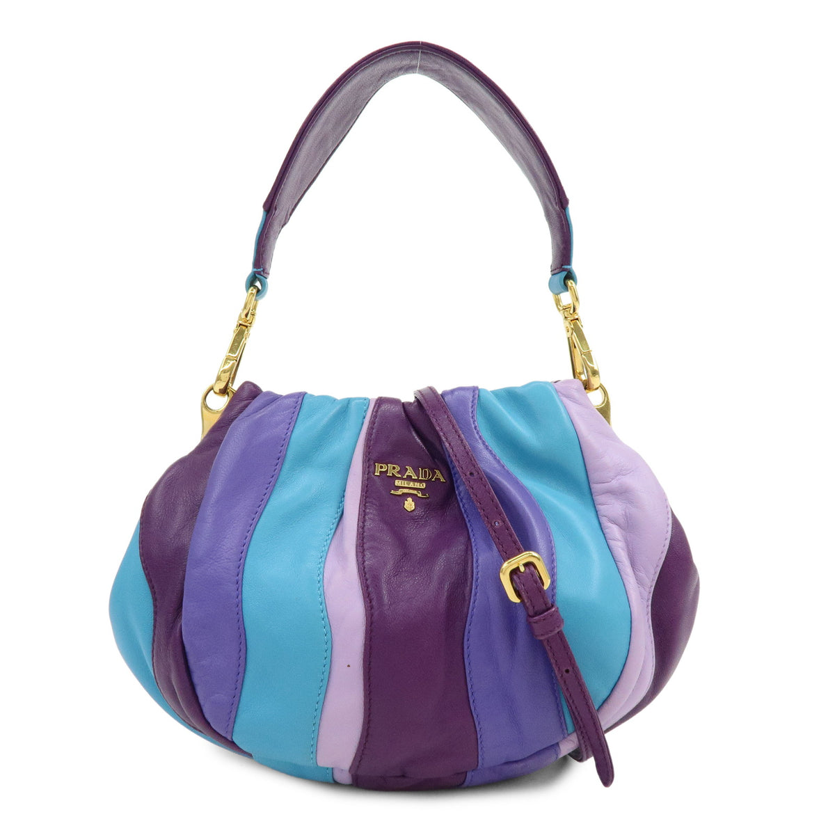 PRADA Logo Leather 2Way Shoulder Bag Hand Bag Purple Turquoise Blue