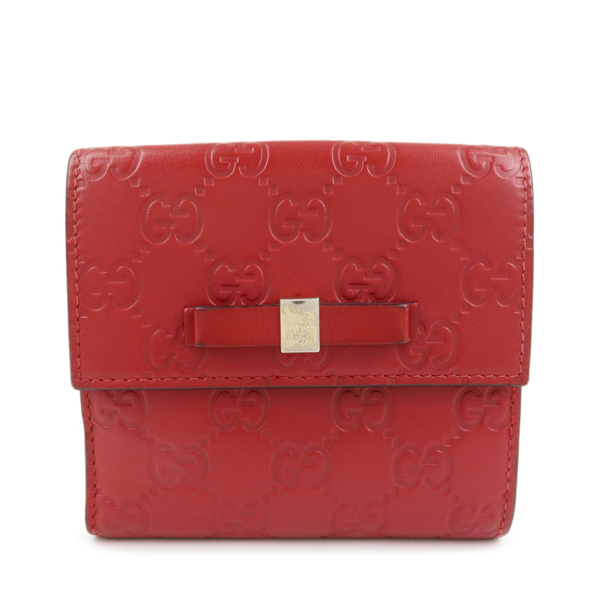 GUCCI Guccissima Leather Bi-fold Compact Wallet Red 406925