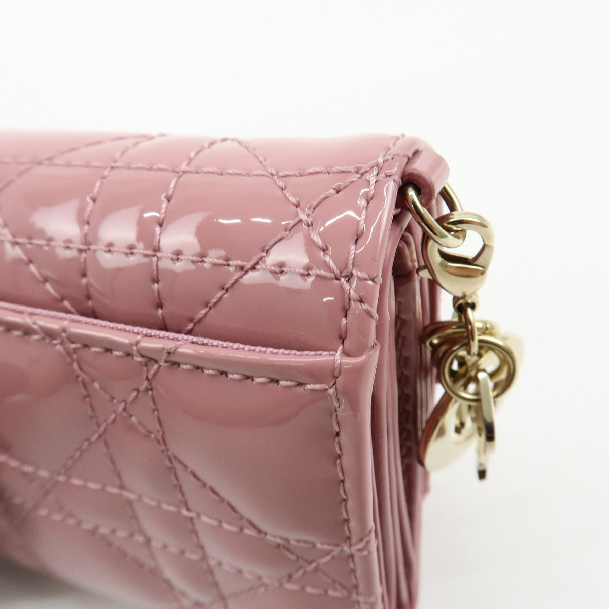 Christian Dior Cannage Lady Dior Patent Leather Compact Wallet Pink