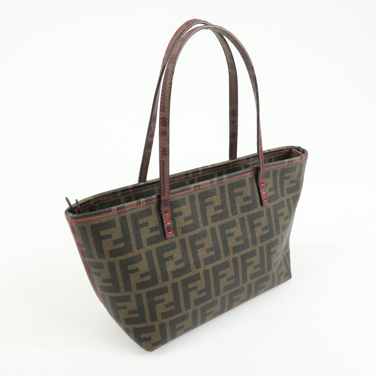FENDI Zucca PVC Tote Bag Shoulder Bag Brown Pink 8BH223