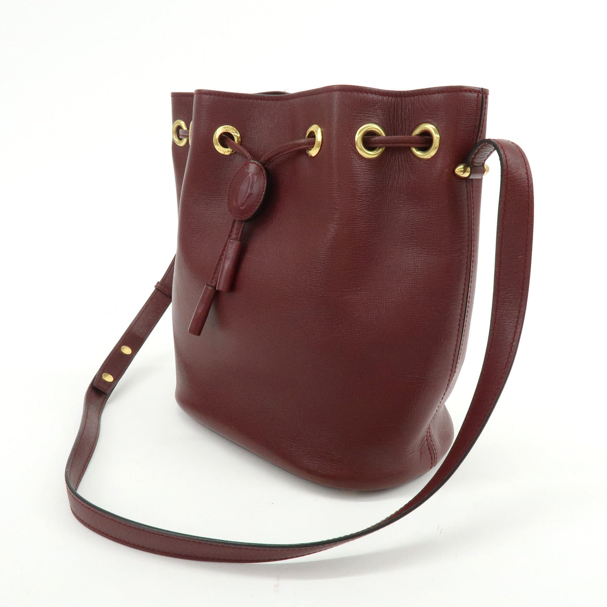 Cartier Must de Cartier Leather Drawstring Shoulder Bag Bordeaux