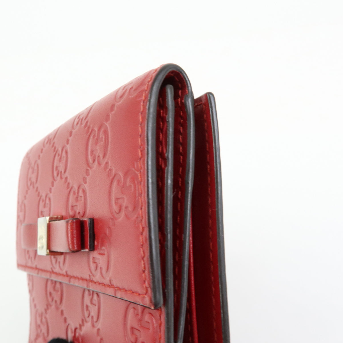 GUCCI Guccissima Leather Bi-fold Compact Wallet Red 406925