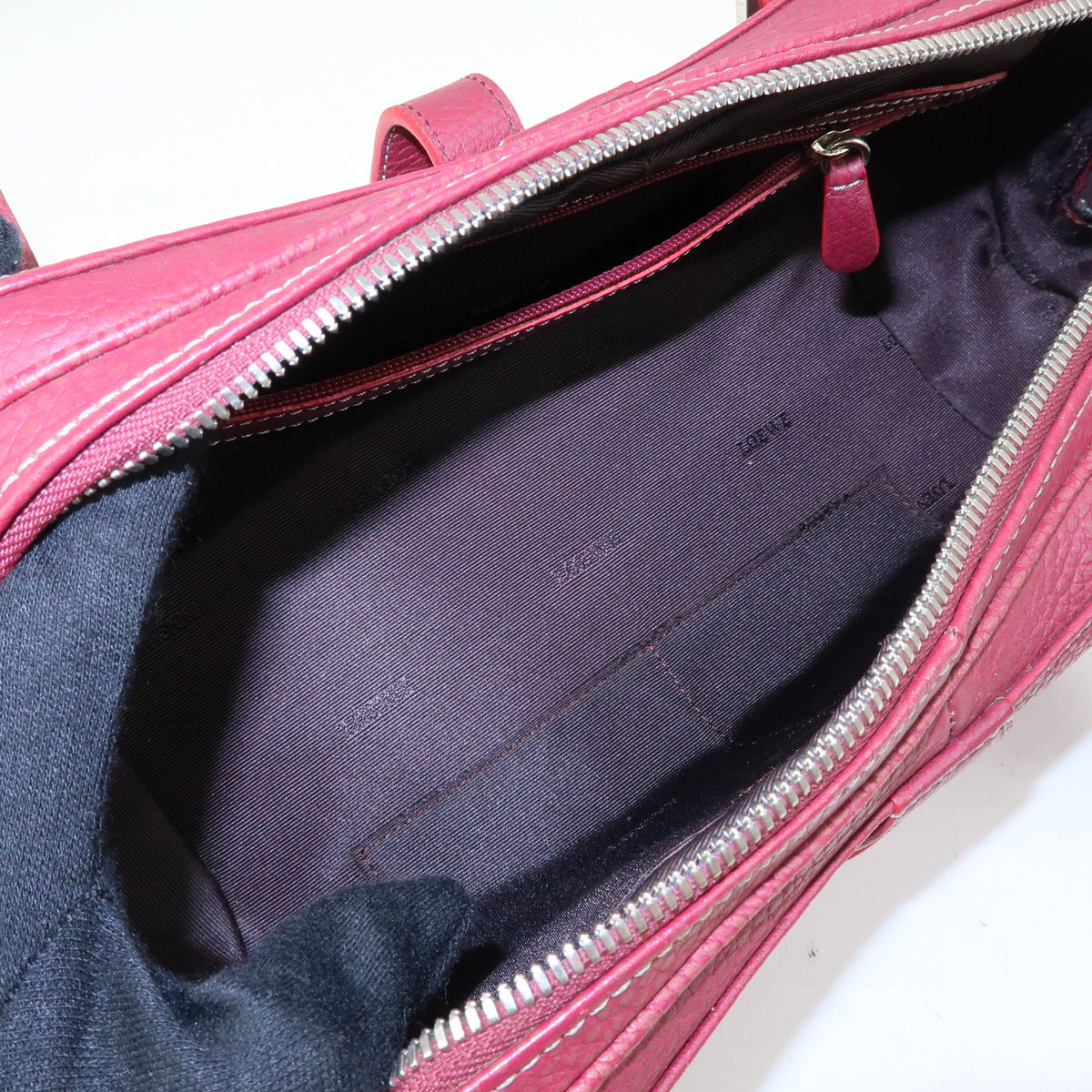 LOEWE Senda Leather Boston Bag Hand Bag Buckle Design Bordeaux
