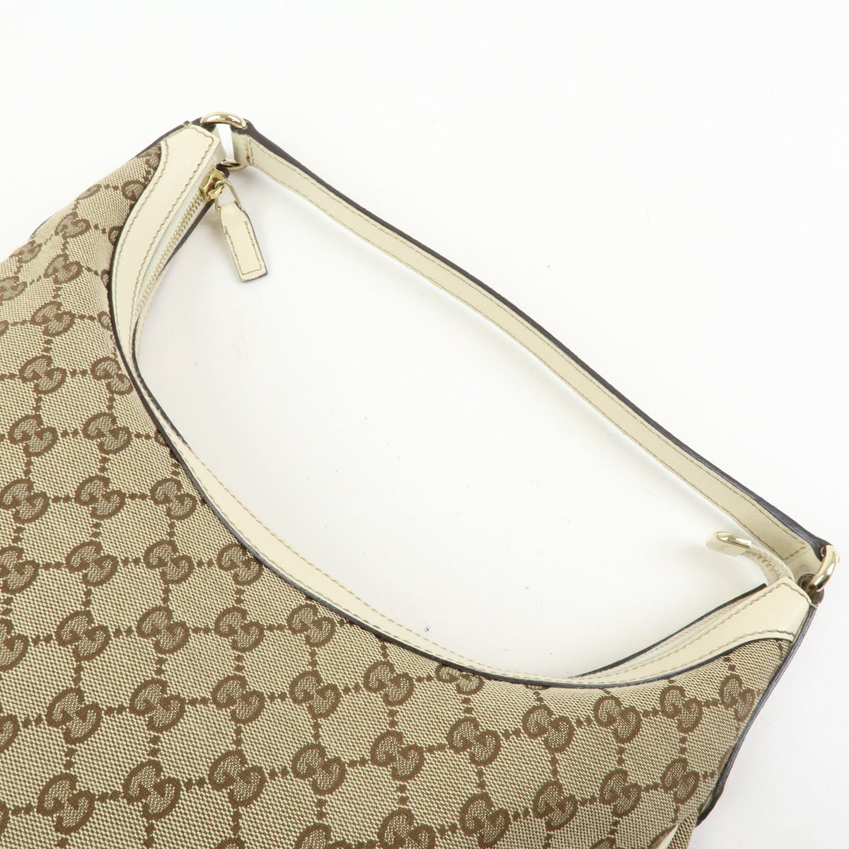 GUCCI GG Canvas Leather Shoulder Bag Hand Bag Beige White 153010