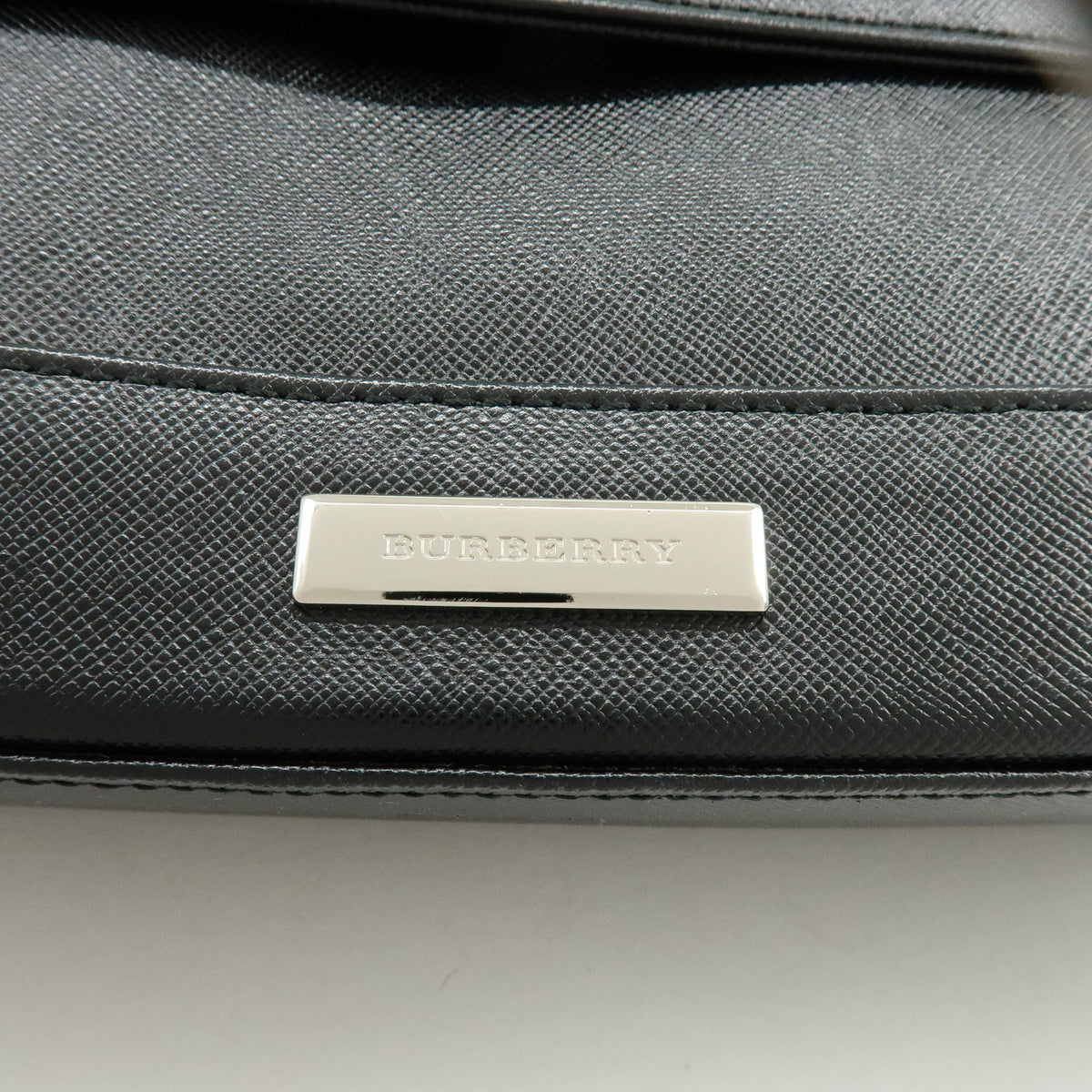 BURBERRY Logo Plate Leather Shoulder Bag Hand Bag Black