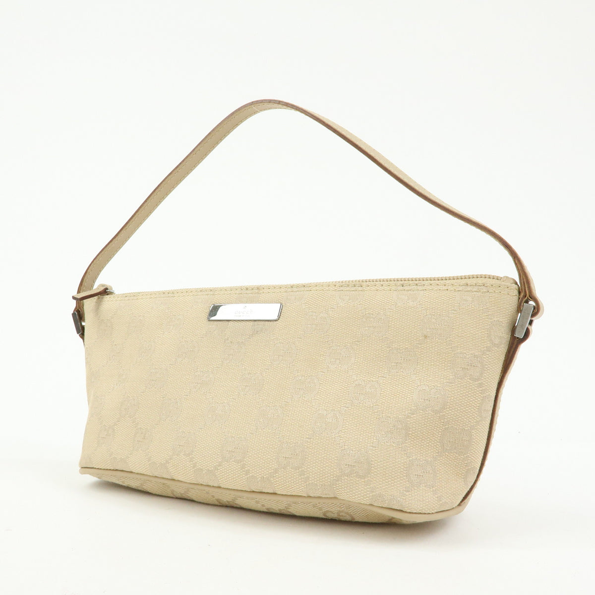 GUCCI Boat Bag GG Canvas Hand Bag Accessory Pouch Beige 07198