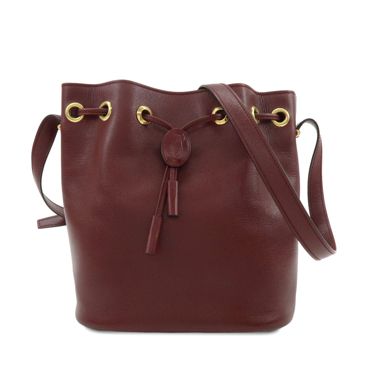 Cartier Must de Cartier Leather Drawstring Shoulder Bag Bordeaux