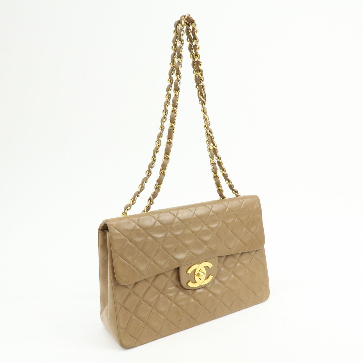 CHANEL Jumbo Matelasse 34 Lamb Skin Shoulder Bag Hand Bag Brown A01094