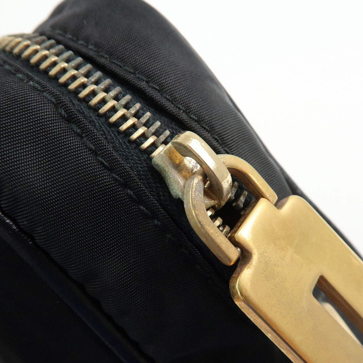 PRADA Triangle Log Nylon Leather Shoulder Bag Hand Bag Black